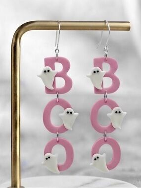 NWT BOO Ghost DangleS — Halloween — Handmade Earrings — Pink
